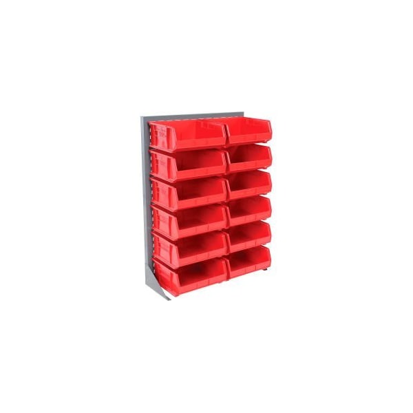 Global Equipment Singled Sided Louvered Bin Rack 35 x 15 x 50 - 12 Red Premium Stacking Bins 550168RD